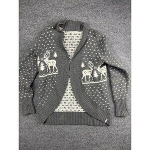 Woolrich Sweater Womens Medium Gray Cardigan Shawl Collar Reindeer Fair Isle